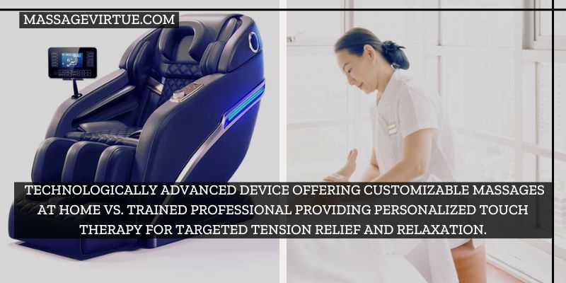 Image comparing massage chairs vs masseuse, highlighting the difference in technologically advanced device vs. personalized touch therapy for targeted tension relief and relaxation.