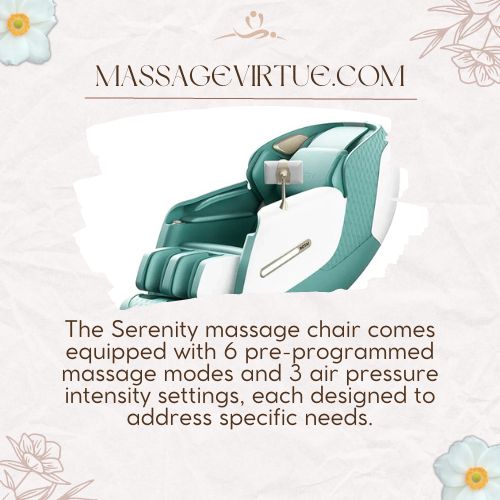 The Serenity massage chair comes equipped with six pre-programmed massage modes