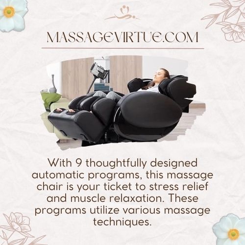 With 9 thoughtfully designed automatic programs, this massage chair is your ticket to stress relief and muscle relaxation.