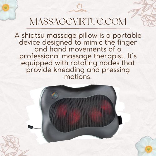 A shiatsu massage pillow is a portable device designed to mimic the finger and hand movements of a professional massage therapist.